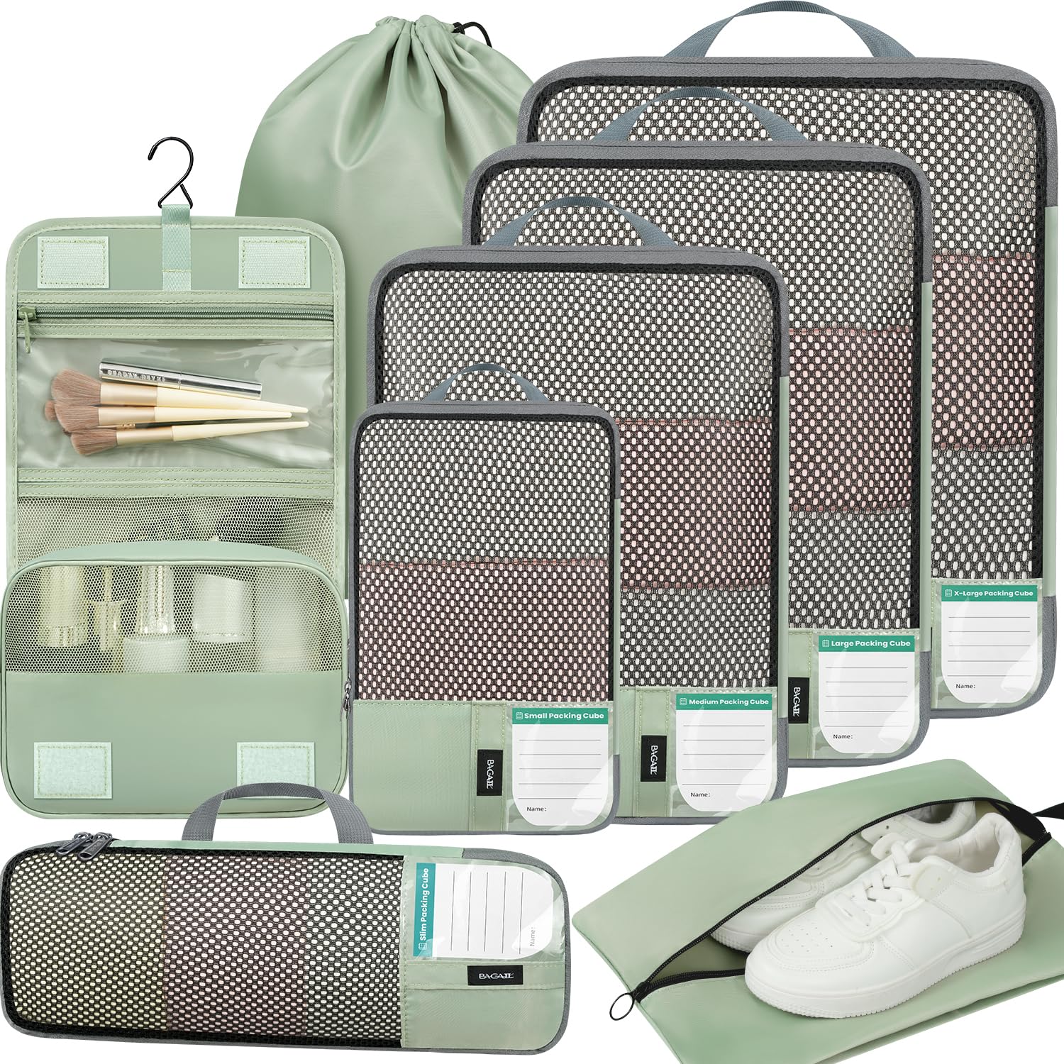 BAGAIL 4 Set/6 Set/8 Set Compression Packing Cubes Travel Accessories Expandable Packing Organizers (Half Mesh, 6-Black)